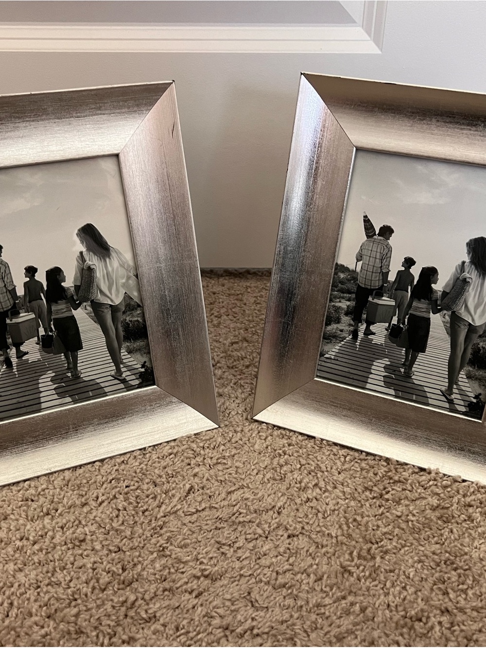 Set of (2) Brushed Silver Picture Frames 5x7 Tabletop Wall Decor